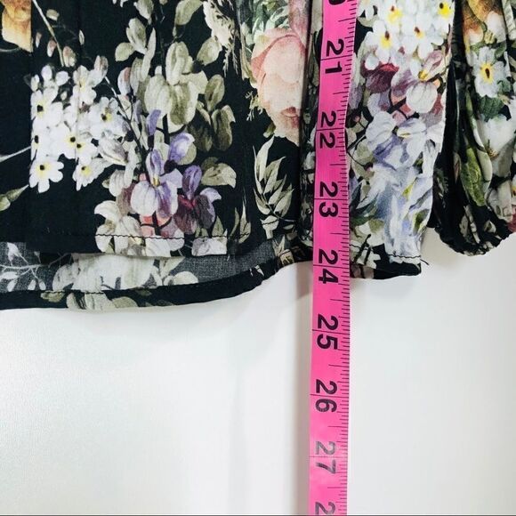 Velvet Black Floral Cold Shoulder Blouse Top - Picture 8 of 9